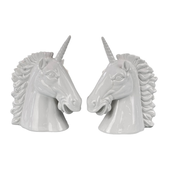 Vintage Unicorn Bookends White Ceramic Pair Japan Whimsical‎ Decor - Picture 1 of 6